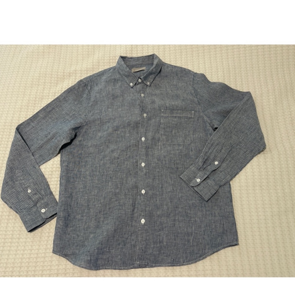 Everlane The Linen Standard Fit Shirt Men’s Size Large Pinstripe Long Sleeve - Picture 3 of 9